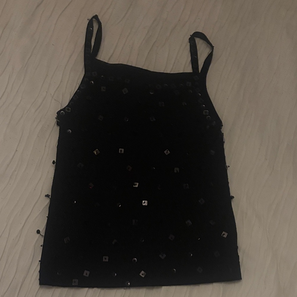 Black Sequin Spaghetti Strap Tank Top